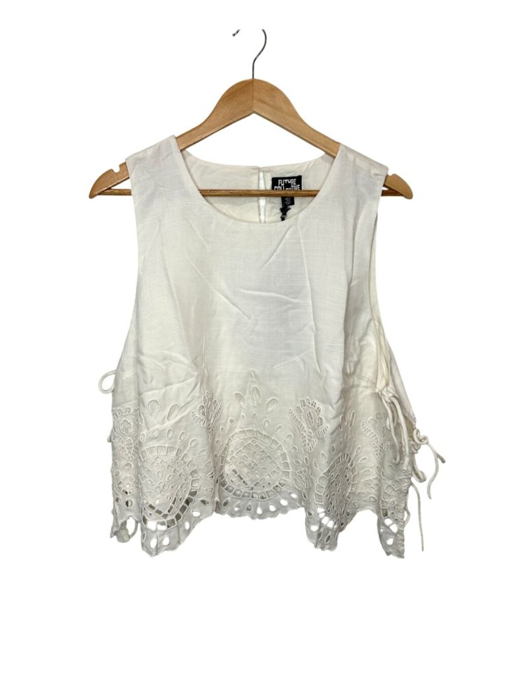 NWT Women's Embroidered Eyelet Side-Tie Tank Top - Future Collective Off-White 1